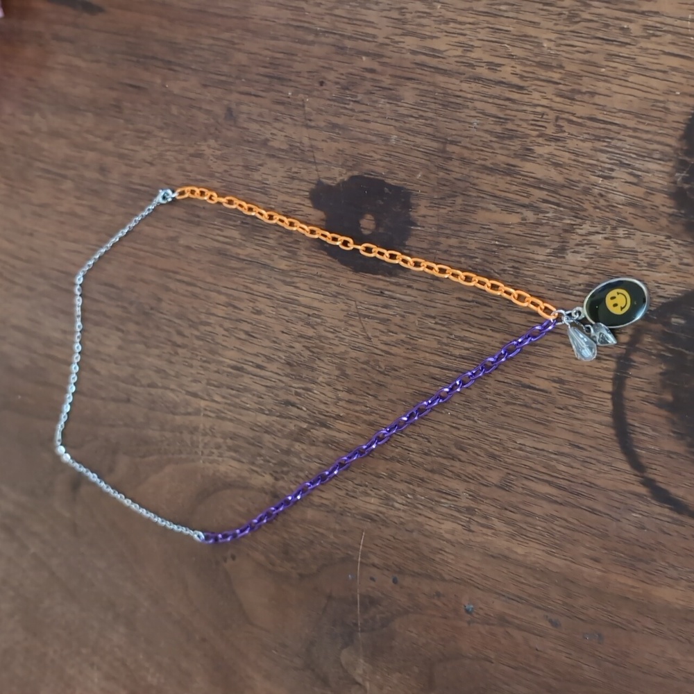 Upcycled handmade necklace, vintage happy face charm